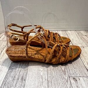 Stuart Weitzman Boardwalk Cork Strappy Wedge Sandals Size 7.5 Narrow
